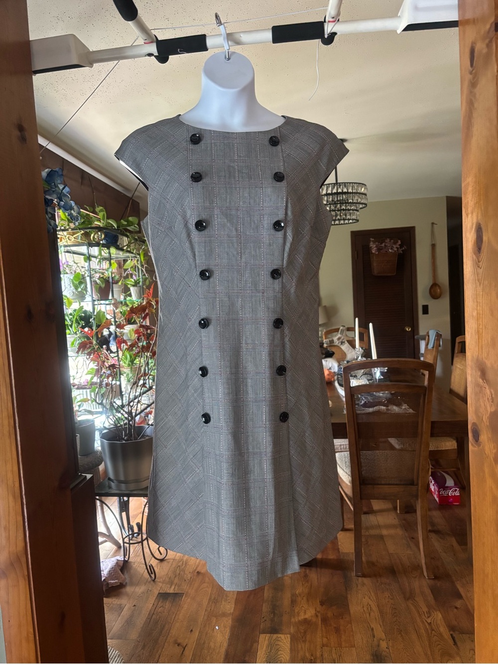 Tahari Arthur S. Levine Classic Plaid Sheath Dress with Double-Breasted Buttons